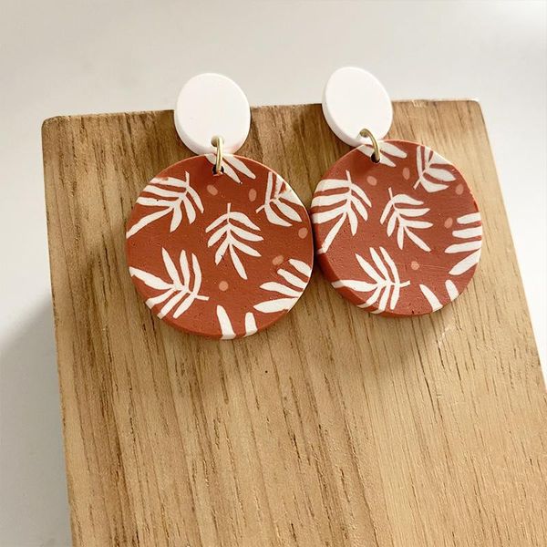 

dangle & chandelier handmade polymer clay earrings for women artistic pattern palm leaves print simple modern friend gift textured jewelry, Silver