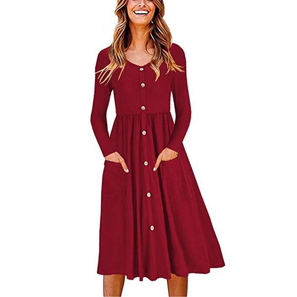 

casual dresses aecu women's button down swing midi pockets mini dress with long sleeve female, Black;gray