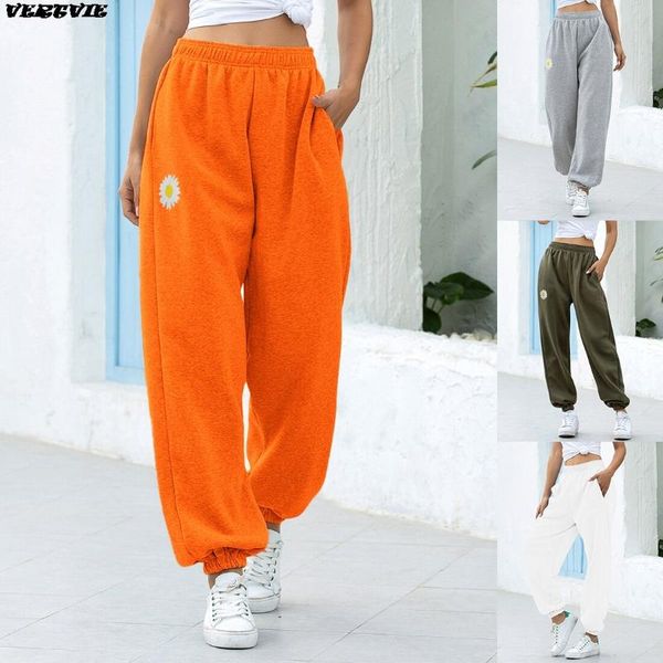 

women casual sweatpants loose elastic waist sports pants solid baggy ankle-length trousers black gray high drop running, Black;blue