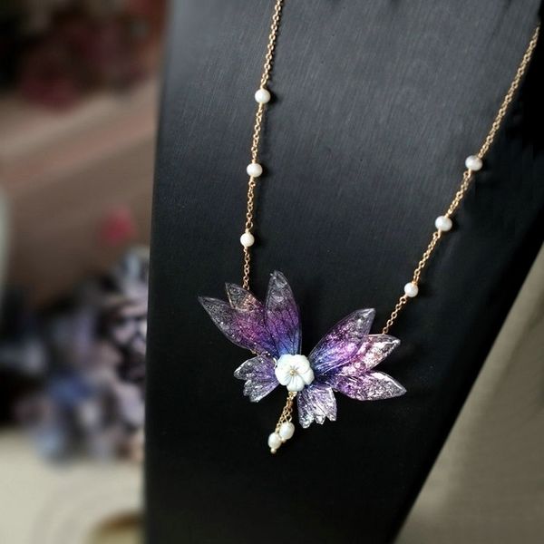 SINZRY fatto a mano naturale perla epossidica artigianale scintillante farfalla ciondolo collane gioielli creativi