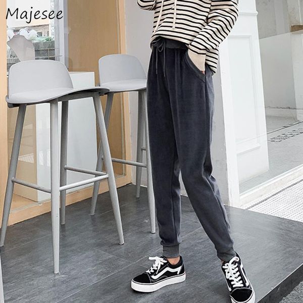 

women's pants & capris women large size 3xl plush solid harem simple loose winter thicker all-match korean style womens trousers chic h, Black;white