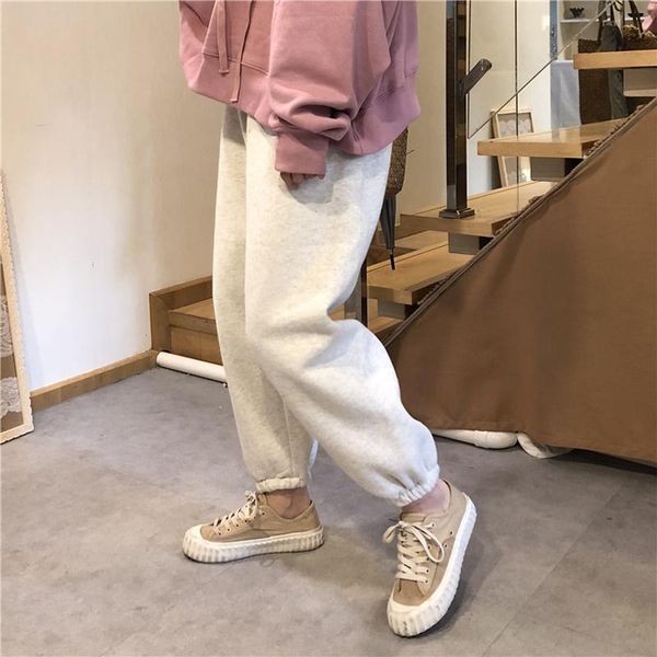 

women's pants & capris women warm solid velvet long loose thicken elastic waist trousers 4 colors womens simple leisure all-mat, Black;white