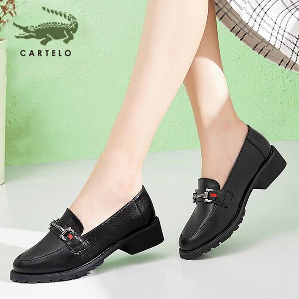 

dress shoes cartelo korean fashion women's wild one pedal thick heel shallow daily casual women, Black
