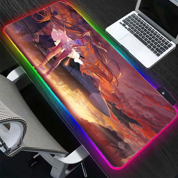 

mouse pads & wrist rests rgb girl anime pad pink rubber xxl large mousepad non-slip office notebook desk mat led night light lighting gaming