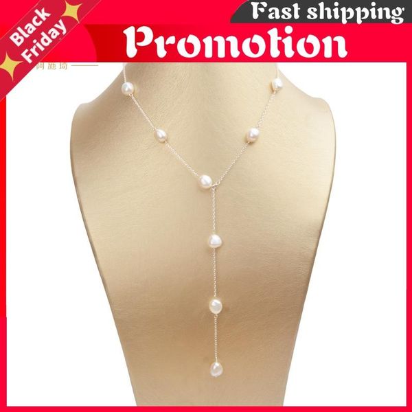 

chains real 925 sterling silver long chain necklace 8-9mm natural baroque freahwater pearl jewelry for women ladies gift