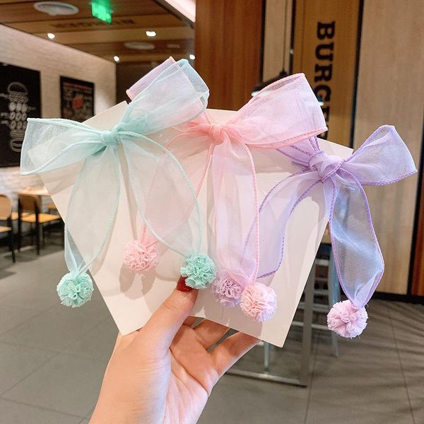 

hair accessories simple girls net yarn bow hairpin cute baby lace ball streamer clip headdress for women fashion, Slivery;white