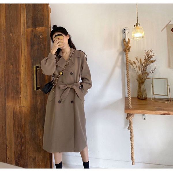 

women's trench coats roupas femininas estilo coreano casaco trench longo inverno roupas feminino coat bp67, Tan;black