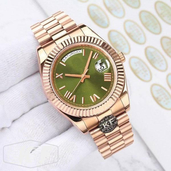 

wristwatches sapphire crystal rose gold black blue luxury men mechanical automatic daydate wristwatch rome dial, Slivery;brown