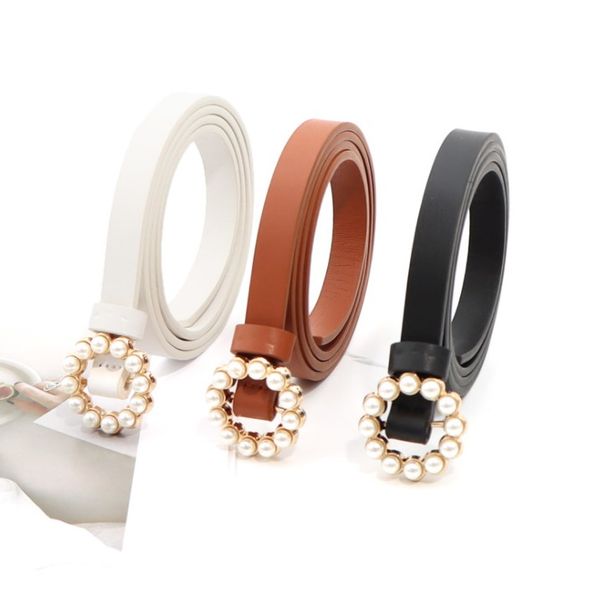 

round buckle inlaid pearl belts with elegant and versatile skirt small knotted belt, Black;brown