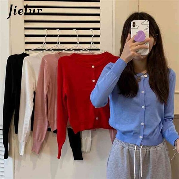 

autumn cardigans pull femme slim short o-neck sweaters chic button solid color sweater women winter cardigan 210426, White;black