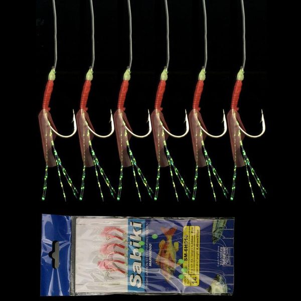 

fishing hooks 5 packs/lot string fishhook sabiki hook bionic fish skin lure with luminous beads swivel