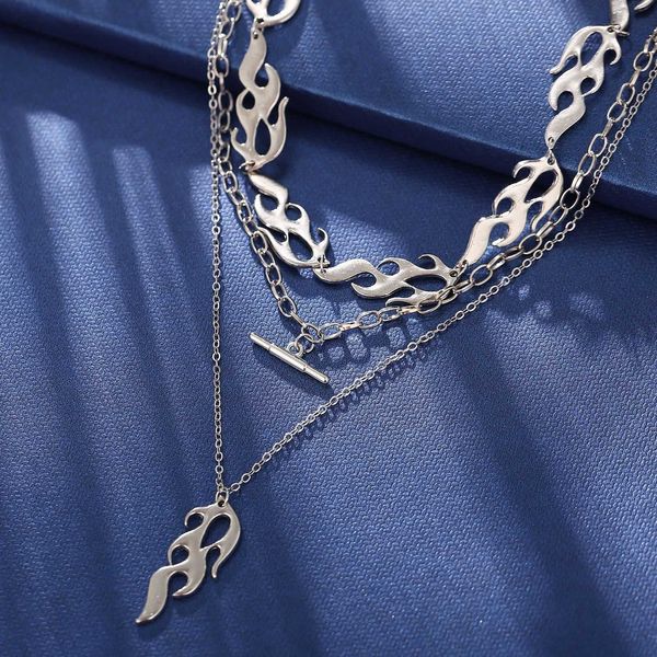 

52552 flame pendant necklace creative simple alloy silver multilayer sweater chain