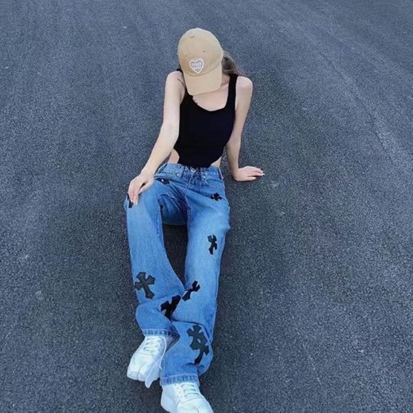 

21s autumn new ch washed blue black skinned jeans cross fashion men and women