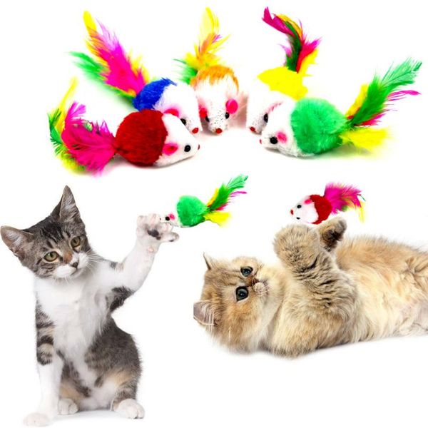 

cat toys 5 pcs false mouse interactive mini funny animal playing with colorful feather plush