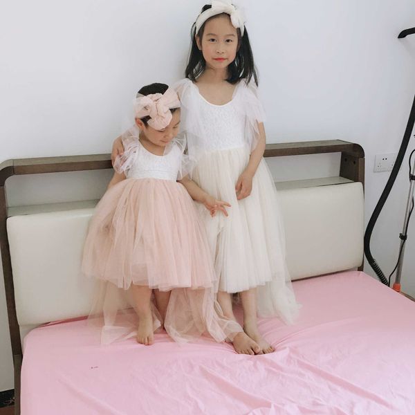 Vintage Baby Mädchen High Low Lace Sling Kleid für Kinder Prinzessin Rüschen Geburtstag Tutu Childern Meerjungfrau Kleid 210529