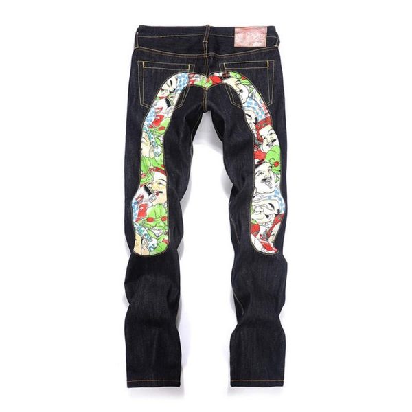 

men's jeans original breathable trend fashion men pants warm straight print leisure printing mid waist women trousers, Blue