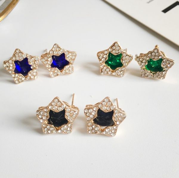 

zircon inlaid five pointed star earrings stud, Golden;silver