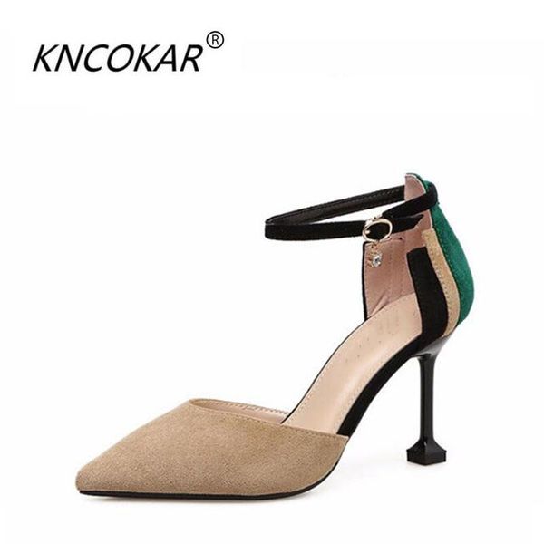 

cat-and-pin-color stiletto heels for women with spring and autumn pointed stilettos one-button hollow sandals, Black