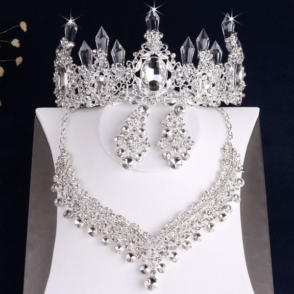 

jewelry sets baroque luxury sparkling crystal costume rhinestone choker necklace earrings tiara crown wedding dubai set, Black