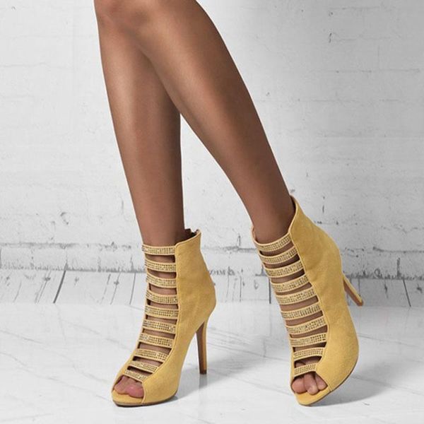 

sandals autumn thin high heels women open toe fashion pumps for stiletto yellow suede zipper shoes, Black