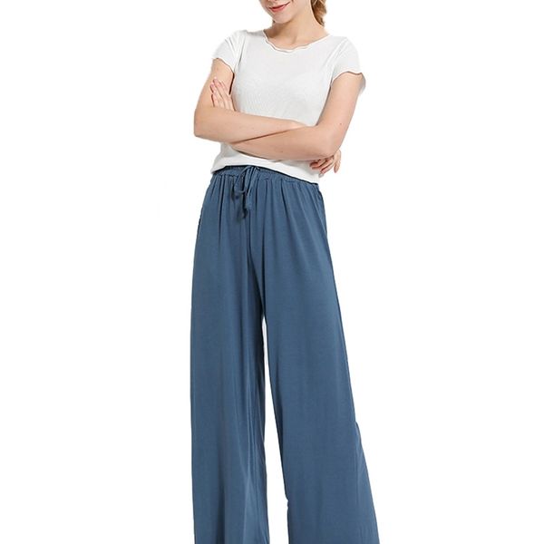 

high waist drape modal loose large size thin wide-leg pants women's summer all-match trousers casual straight-leg 211112, Black;white