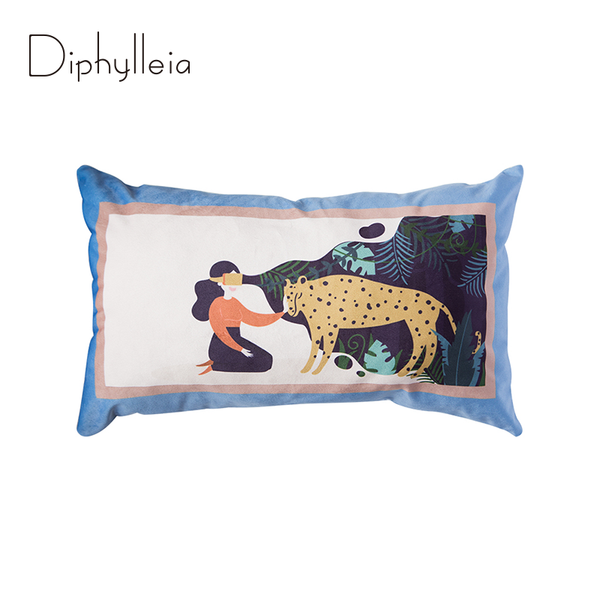 

pillow case diphylleia cushion cover french retro ins creative illustration girl and leopard nordic living room dormitory decor