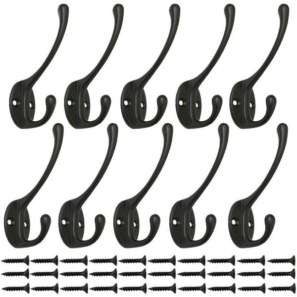 

robe hooks 10 pack heavy duty dual coat wall mounted with 30 screws retro double utility rustic for coat, scarf, bag, towel, ke