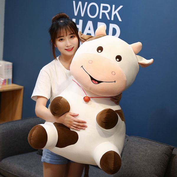 

2255cm smiling tinkling bell milk cow stuffed doll sitting cartoon farm animal plush toy boys girls christmas gift