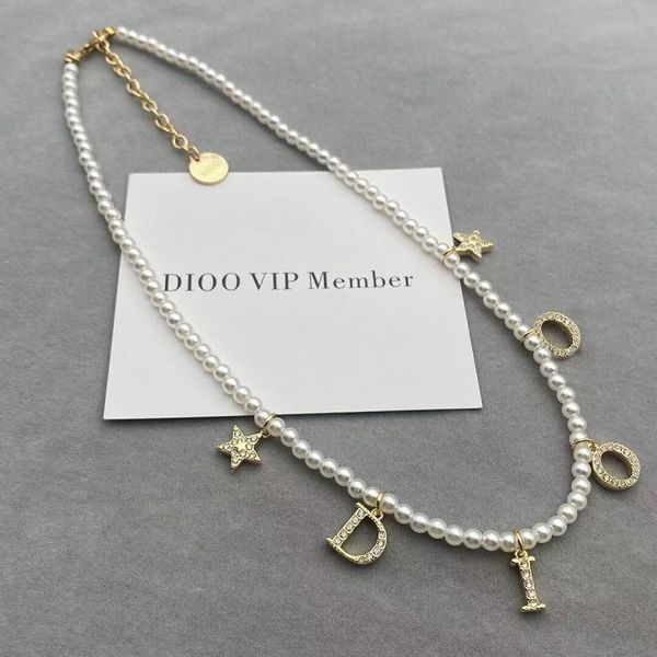 

aaa designer jewelry new east gate pearl letter necklace in 2021, Golden