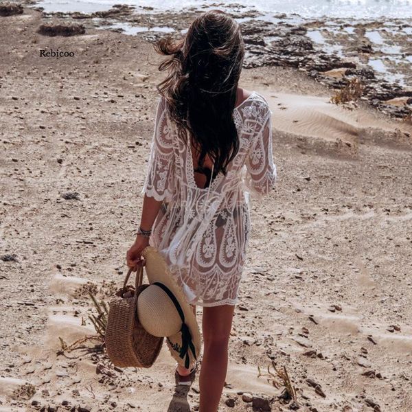 

women's swimwear women beach cover up swimsuit white lace dress bikini bathing suit summer wear, White;black