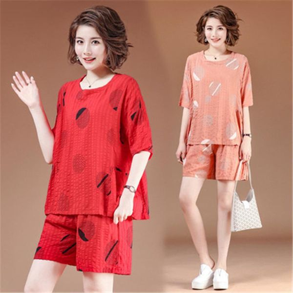 

women's tracksuits 2021 summer fashion cotton silk round neck short-sleeved + casual shorts home service two-piece suit female trend h4, Gray