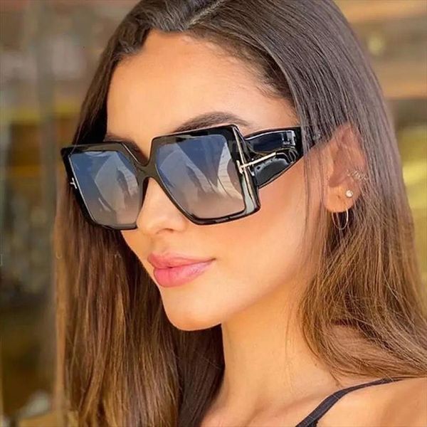 

brand black gradient sunglasses for women vintage square oversized letter sun glasses female wide leg eyewear uv400, White;black