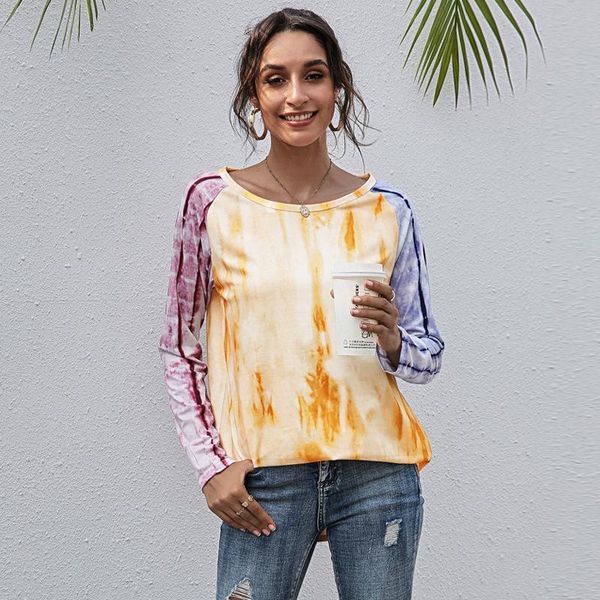 

women's blouses & shirts 2021 gradient long sleeve pullover women cotton casual o neck summer autumn loose t shirt, White