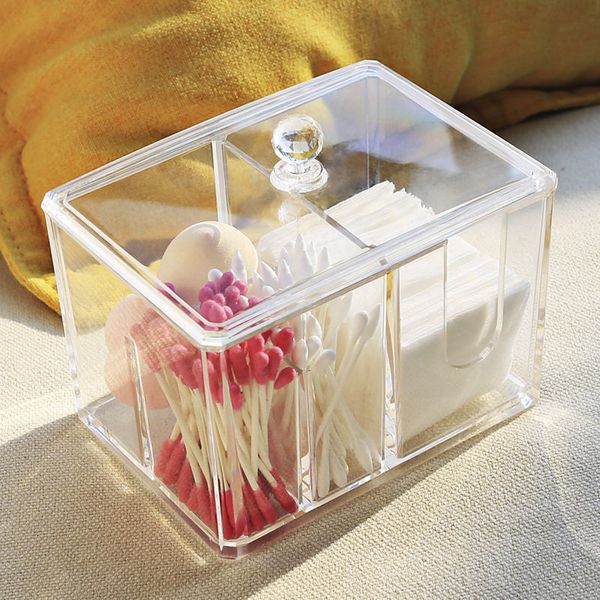 

creative cotton storage box transparent acrylic cotton swab box dust-proof desklipstick cosmetics box deskorganizer