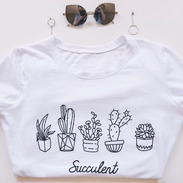 

women's t-shirt zsiibo new summer women t-shirt cactus flower print printed t shirt women tee print women's shirt wtnvt, White