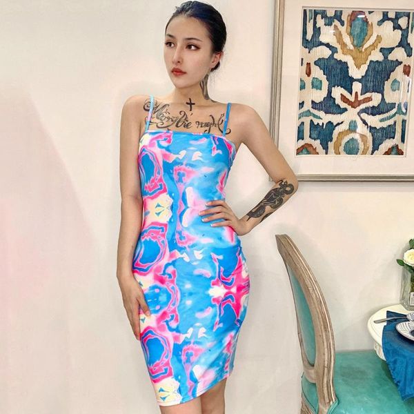

tie dye mini dress women spaghetti strap dresses summer fashion streetwear slim skinny sleeveless casual, Black;gray