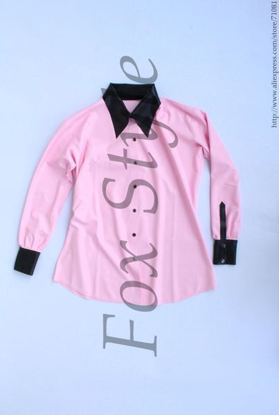 

women's blouses & shirts latex blouse in pink color and black trim, White