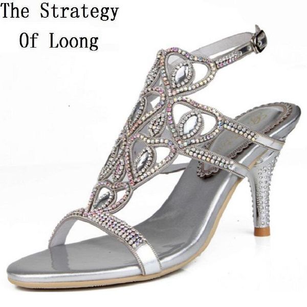 

gold silver red black thin high heels crystal genuine leather lady sandals women open the toe buckle summer shoes 20210713