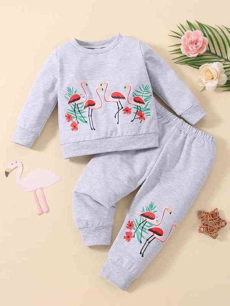 

baby flamingo and floral print pullover & sweatpants she, White