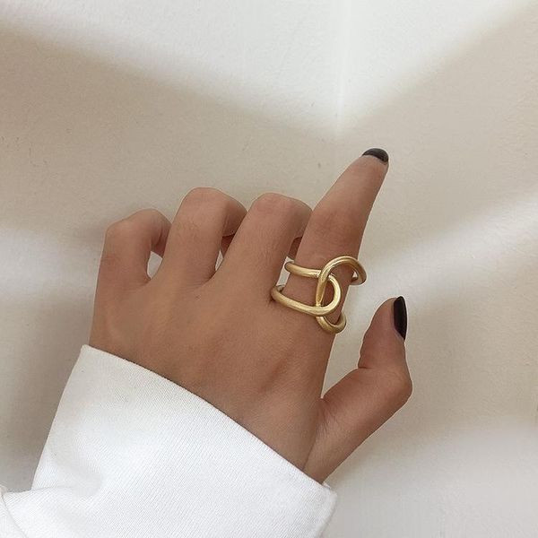 

cluster rings titanium steel adjustable ring women and girl simple gold color twisted stainless matte glossy 2 style, Golden;silver