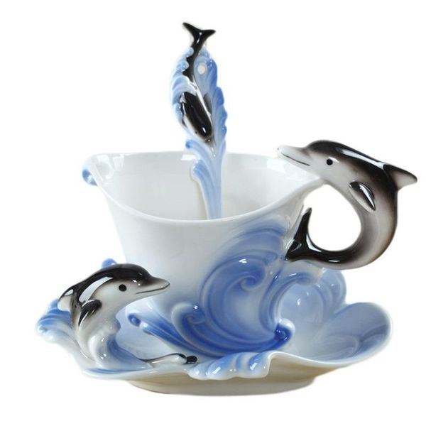 

cups & saucers home creative coffee cup fashion japan and south korea individual enamel dolphin elegant ceramic