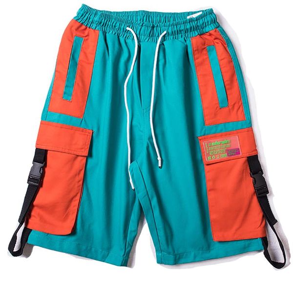 

summer cargo shorts multicolor patchwork streetwear 2021 elastic waist harajuku short joggers hip hop knee length men's, White;black