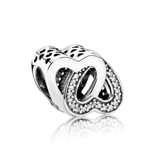 

fits pandora bracelets 20pcs hollow double heart crystal charms beads silver charms bead for women diy european necklace jewelry accessorie, Black