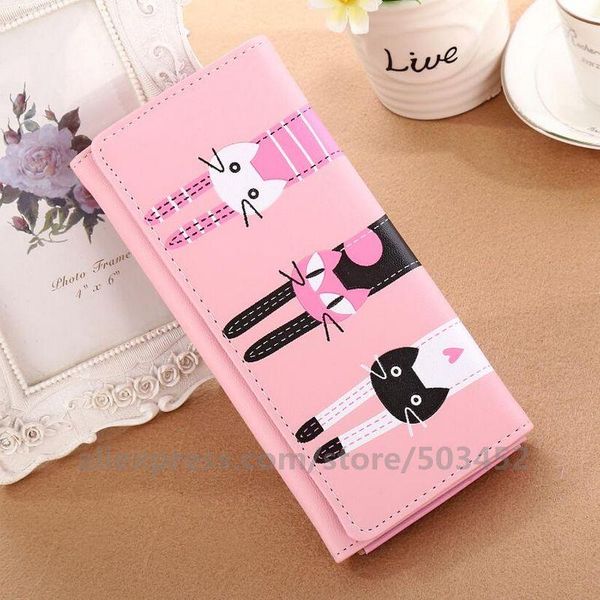 

wallets 70pcs/lot fashion coin purse lady cat leather factory price wallet women student cut style wholesale, Red;black