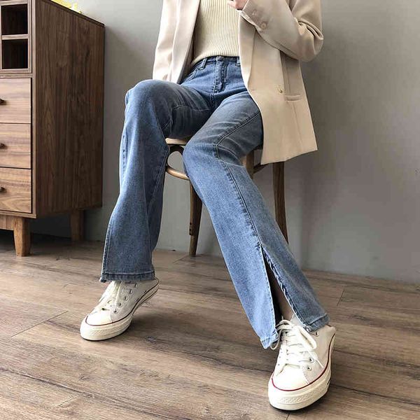 

women's jans brothr fara calÃ§a jans fminina, nova colÃ§Ã£o d com divisÃ£o latral botÃµs cintura alta cor sÃ³lida, para vrÃ£o, gd6i, Blue