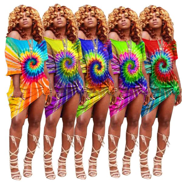 

skirts 5 colors summer plus size rainbow tie dye casual women clothing off shoulder pocket dress club party mini dresses dhl, Black