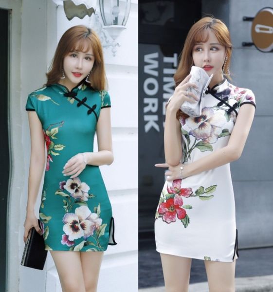 

2020 summer korean peony slim chinese style cheongsam dress 3511, Black;gray