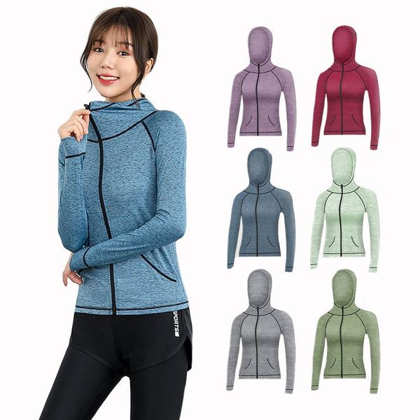 

yoga outfits women sport jacket zipper coat quick dry thumb hole fitness running sportwear gym workout girl elastic jogging jackets, White;red