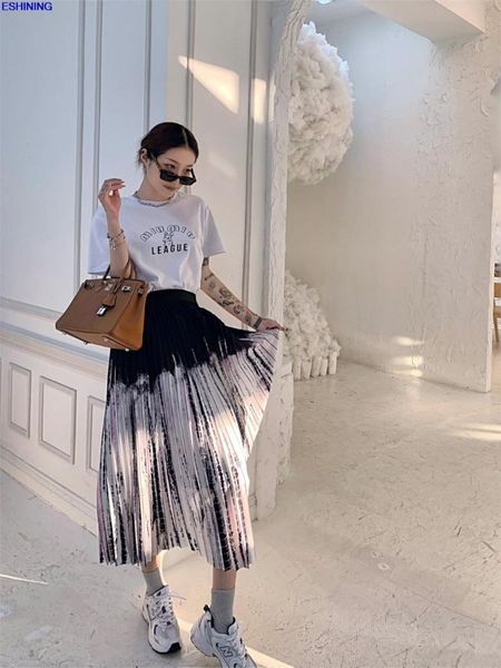 

skirts 2021 spring and summer tie-dye printed pleated bust skirt, Black