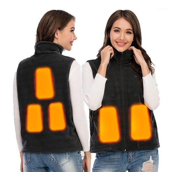 

women men winter warm usb electric heating velvet vest hiking cycling camping fishing thermal jacket chalecos para mujer gilet1, Black;white
